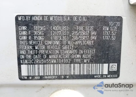 2021 Honda Hr-V 2Wd Ex из США, поврежденный, VIN 3CZRU5H55MM704992